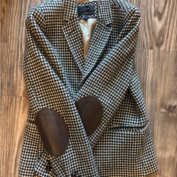 J. Crew Jackets & Blazers - J. Crew Black and White Houndstooth Blazer with Brown Elbow Patches